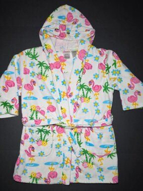 Steve Swim Girls Hooded White Swim Robe with Pink Flamingos Size Medium 7/8